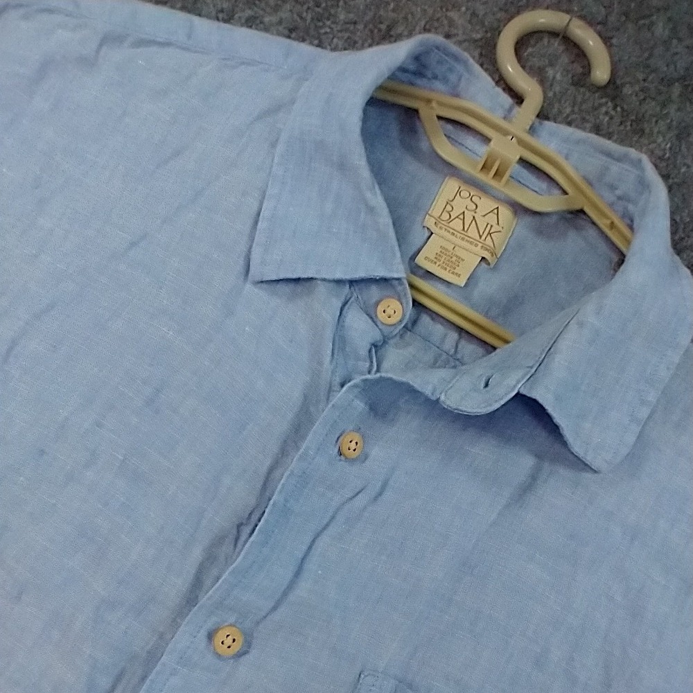 Jos. A. Bank Mens Light Blue Chambray 100% Linen Short Sleeve Shirt Large